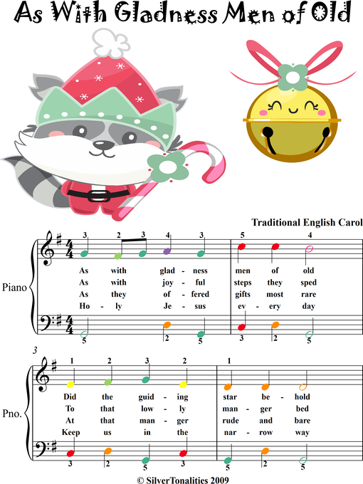 Title details for As With Gladness Men of Old Easy Piano Sheet Music with Colored Notes by Traditional Christmas Carol - Available